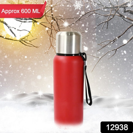 [12938_ss_water_bottle_red_600ml] Stainless Steel Water Bottle, Fridge Water Bottle, Stainless Steel Water Bottle Leak Proof, Rust Proof, Cold & Hot Thermos steel Bottle| Leak Proof | Office Bottle | Gym | Home | Kitchen | Hiking | Trekking | Travel Bottle (Approx 600ML)