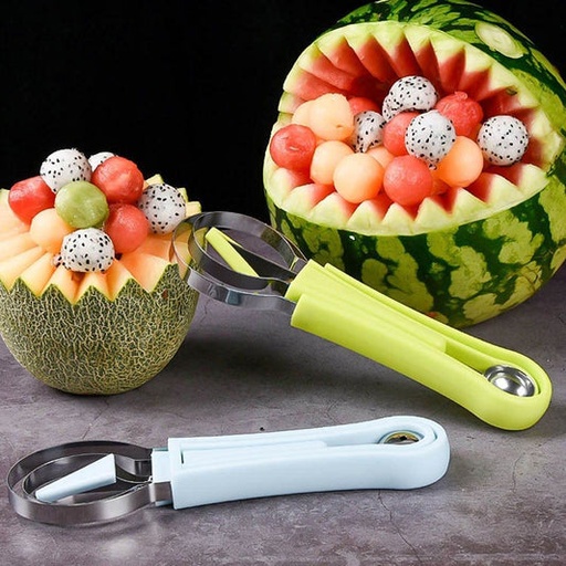 [2606_watermelon_cutter_n_scooper] 4-in-1 Stainless Steel Fruit Baller & Scooper