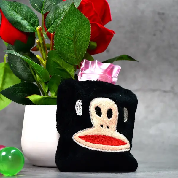 [6522_chb_blk_monkey_hotbag] Black Monkey Small Hot Water Bag with Cover for Pain Relief