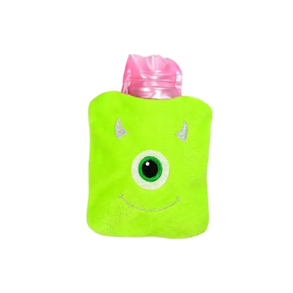 [6519_chb_green_monster_hotbag] Green One-Eyed Monster Print Small Hot Water Bag with Cover for Pain Relief