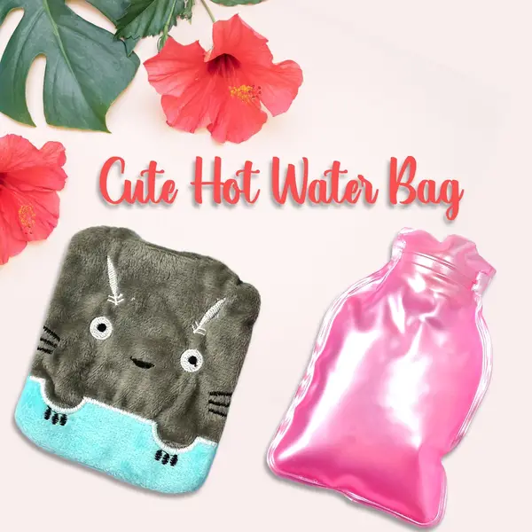 [6528_chb_grey_cat_hotbag] Grey Cat Print Small Hot Water Bag with Cover for Pain Relief