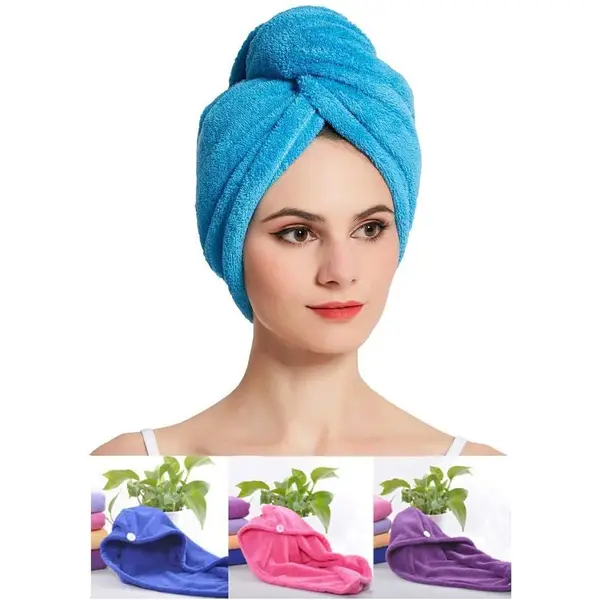 [12600_hair_wrap_towel_cap_1pc] Microfiber Hair Wrap Towel Cap – Quick-Dry, Absorbent Turban Cap (1 Pc), Hair accessories