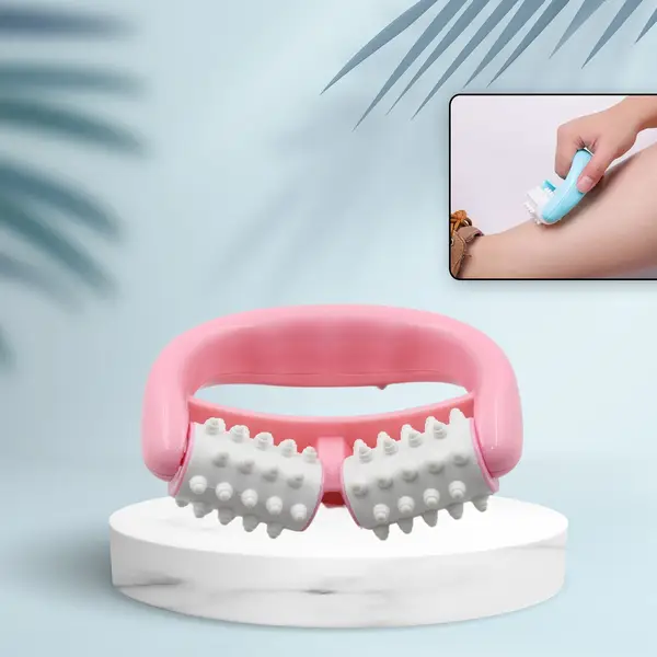 [6405_plastic_2rollers_massager] Plastic Massage Roller - 2-Roller Manual Design for Cellulite & Muscle Pain Relief