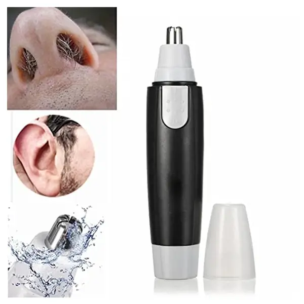 [6003_ear_n_nose_hair_trimmer] Sharp Steel Battery-Operated Ear and Nose Hair Trimmer