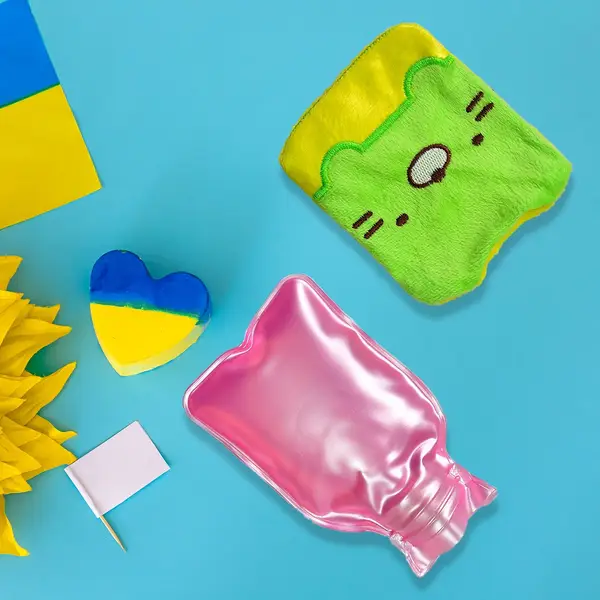 [6514_chb_green_kitty_waterbag] Green Kitty Hot Water Bag with Cover for Pain Relief & Warmth