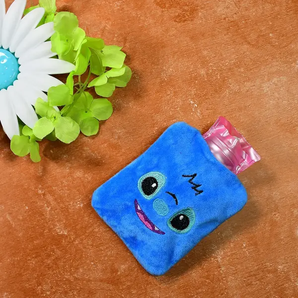 [6512_chb_blue_stitch_waterbag] Blue Stitch Hot Water Bag - Small Size with Cover for Pain Relief & Warming