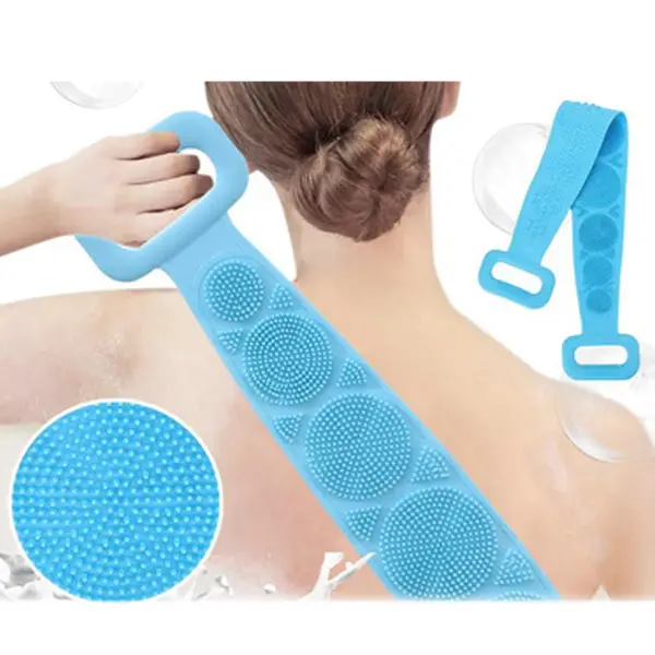 [7275_silicone_body_scrubber] Silicone Body Back Scrubber Double Side Bathing Brush for Skin Deep Cleaning, Scrubber Belt