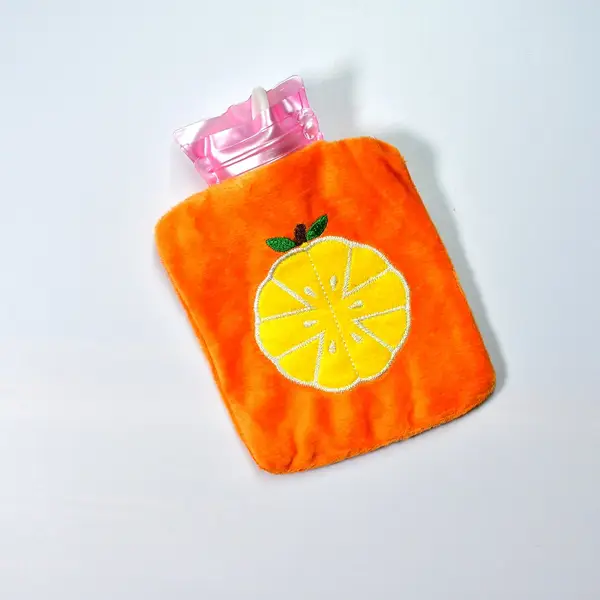 [6510_chb_orange_waterbag] Orange small Hot Water Bag with Cover for Pain Relief, Neck, Shoulder Pain and Hand, Feet Warmer, Menstrual Cramps.