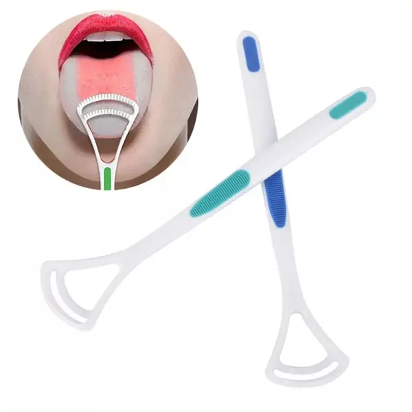 [1235_tongue_cleaner_2pc] New Hot Away Hand Scraper Fashion Tongue Cleaner Brush with Silica Handle