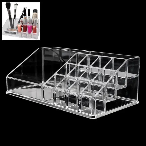 [6282_16com_cosmetic_stand_1pc] 16 Compartment Cosmetic Makeup Jewellery Lipstick Storage Organiser Box, Cosmetic Storage Box Make-up Lipstick Organizer / Lipstick Holder Case  Transparent