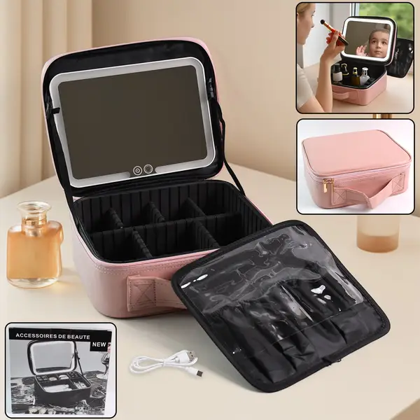 [9998_led_light_makeup_organizer_box] Premium LED Light Makeup Organizer Box