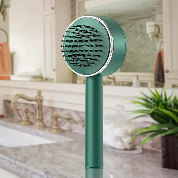 [6034_massage_comb] Air Cushion Massage Brush with Long Handle & Self-Cleaning Detangling Comb, Hair accessories