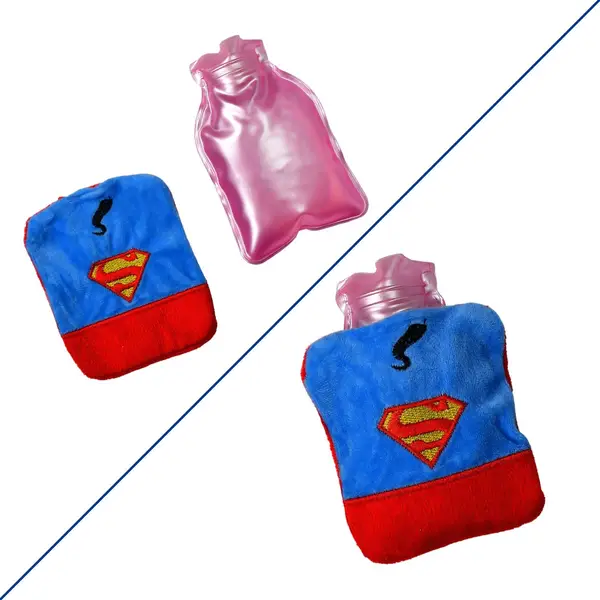 [6530_chb_superman_hotbag] Superman Print Small Hot Water Bag with Cover for Pain Relief