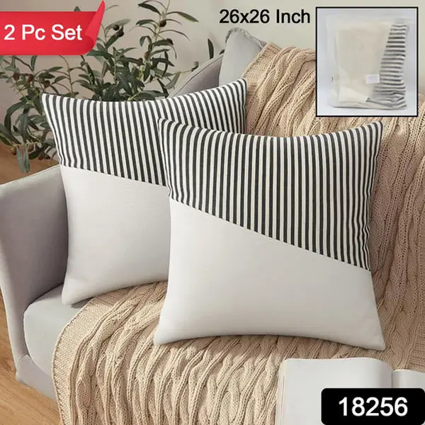[18256_pillow_cover_2pc_26x26_inch] Decorative Pillow Covers Cushion Cases Soft Cotton (26 × 26 Inch / 1 Pair / 2 Pc)
