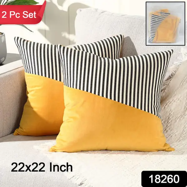 [18260_pillow_cover_2pc_22x22_inch] Decorative Pillow Covers Cushion Cases Soft Cotton (22 × 22 Inch / 1 Pair / 2 Pc)