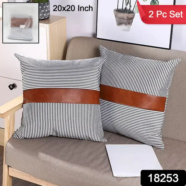 [18253_pillow_cover_2pc_20x20_inch] Pillow Covers, leather & cotton Cushion Covers (20 × 20 Inch / 1 Pair / 2 Pc)