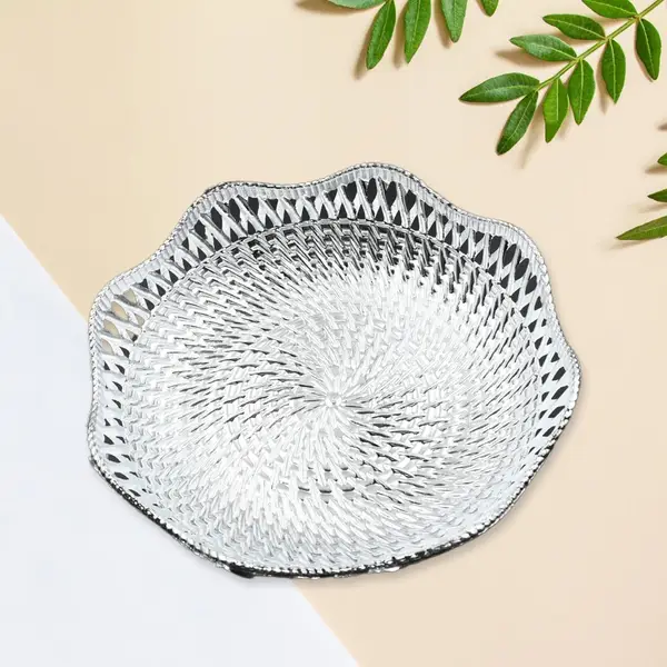 [5482_plastic_sliver_ovel_tray] Round Traditional Multipurpose Mukhwas Serving Tray – Decorative Platters (1 Pc)