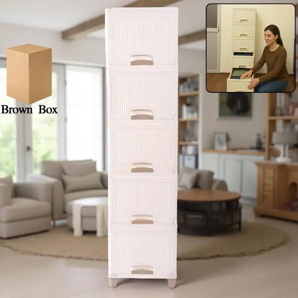 [18445_5l_plastic_storage_drawer_cabinet] Multi-Purpose 5-Layer Plastic Storage Drawer Cabinet for Home and Office