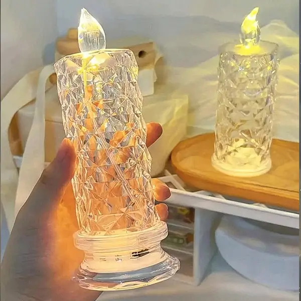 [6241_13cm_rose_candle_light] Rose Candles for Home Decoration, Crystal Candle Lights