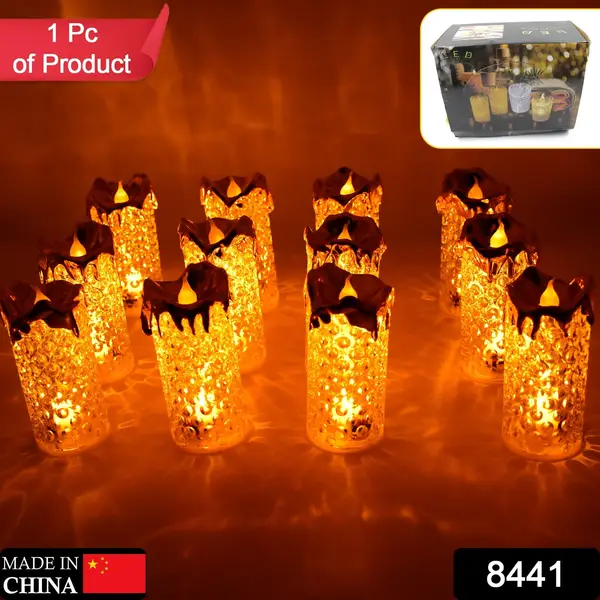 [8441_led_candle_light_1pc_no9] Gold LED Flameless Candles for Decor & Gifting (12 Pc MOQ)