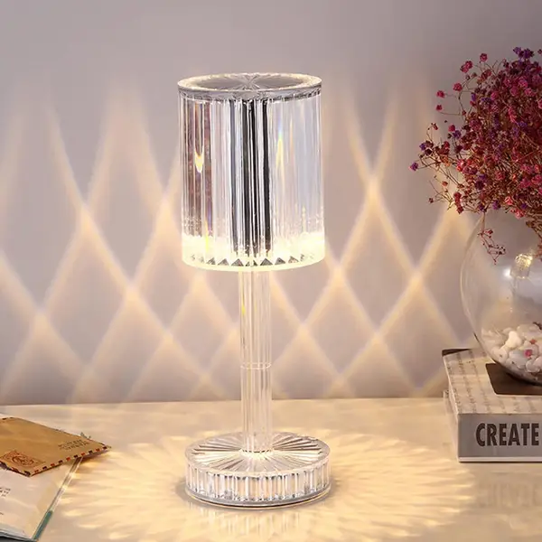 [6605_acrylic_crystal_tablelamp] Crystal Table Lamp , Touch Control Atmosphere Nightstand Lamp With USB Charging Line
