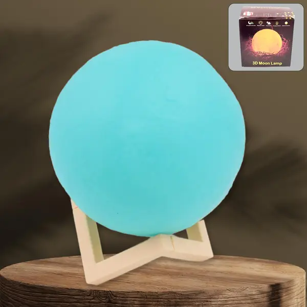 [12902_3d_blue_moon_lamp_15x12cm] Moon Night Lamp Blue Color with Plastic Stand (15 x12 Cm / 1 Pc)
