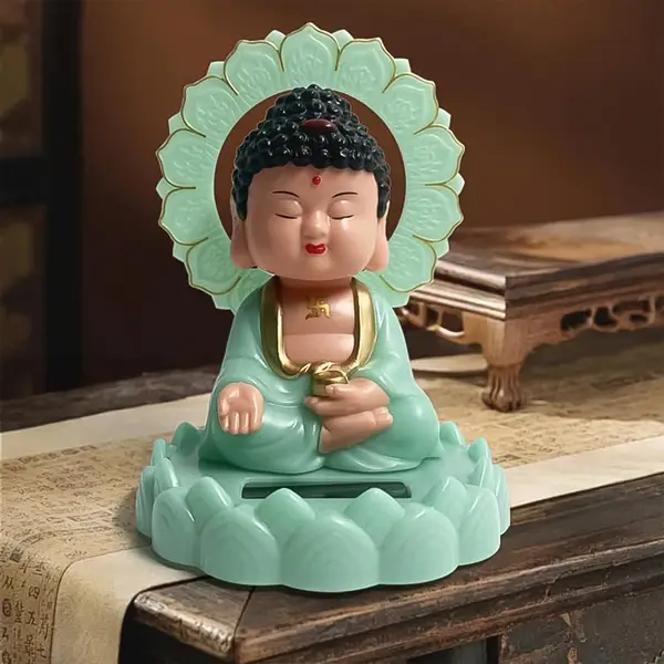 [18314_pla_solar_power_moving_buddha_statue] Plastic Solar Powered Moving Head Sitting Action Buddha Statue (1 Pc / Mix Color)