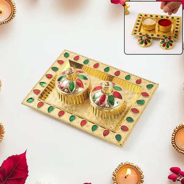 [5996_aa1_kumkum_dish] Rakasha Bandhan Special Puja Thali, Kumkum Thali Holder, Pooja Return Gift, Indian Housewarming Gifts, Brother / Bhai / Bhabhi / Sister / Family  Rakhi for Rakshabandhan, Diwali
