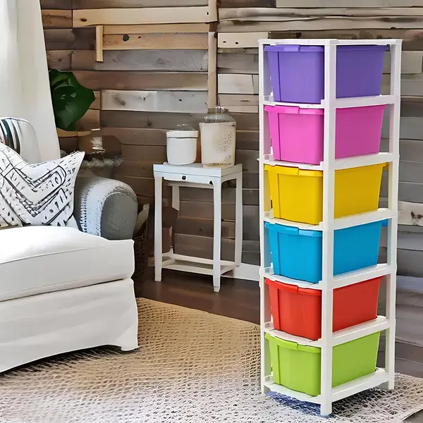 [19269_6l_pla_classic_storage_drawer_cabinet] 6-Layer Multi-Colored Plastic Storage Drawer Cabinet