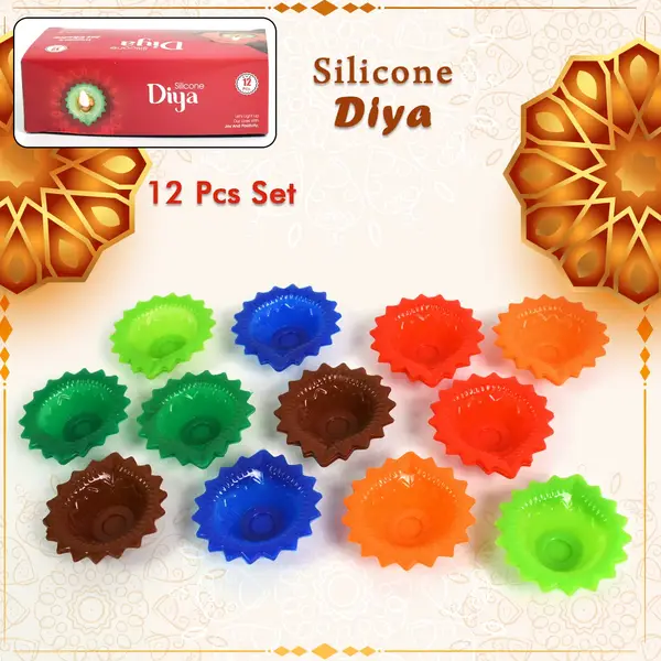 [13674_colorful_silicone_diya_12pc] Silicone Diya for Diwali Attractive Design Colourful Diya Combo (12 Pcs Set)