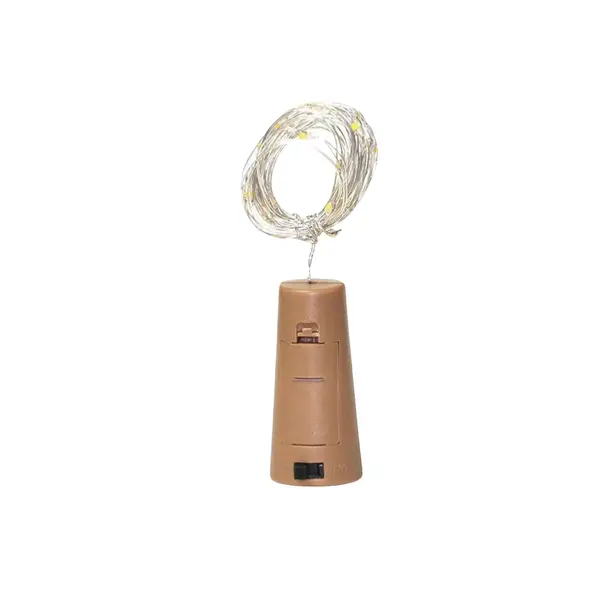 [12999_copper_wire_string_lights_1pc] Wine Bottle Cork LED String Light – 2M Cable, Battery Operated, Warm White (1 Pc)