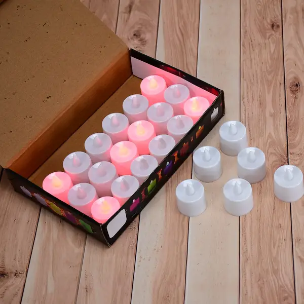 [6633_red_flameless_tealight] Red LED Tealights – Smokeless Flameless Candles for Home Décor (24 Pcs)