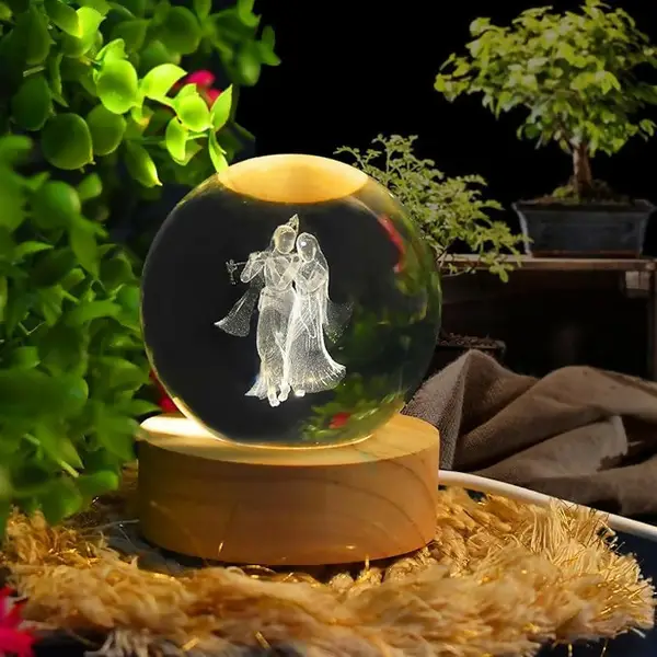 [PT-764_eternal_shape_nano_globe] Radha Krishna Eternal Love Crystal Globe