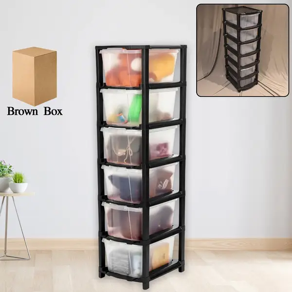[19265_6layer_classic_transparent_drawer] 6-Layer Modular Plastic Drawer Storage Cabinet