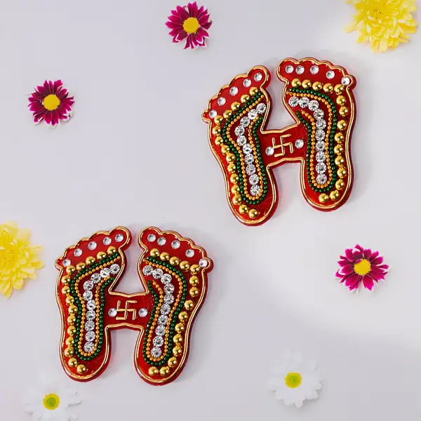 [19106_decor_laxmi_charan_paduka_sticker_2pc] Decorative Laxmi Charan Paduka Sticker Set (Pack of 2 Pc)