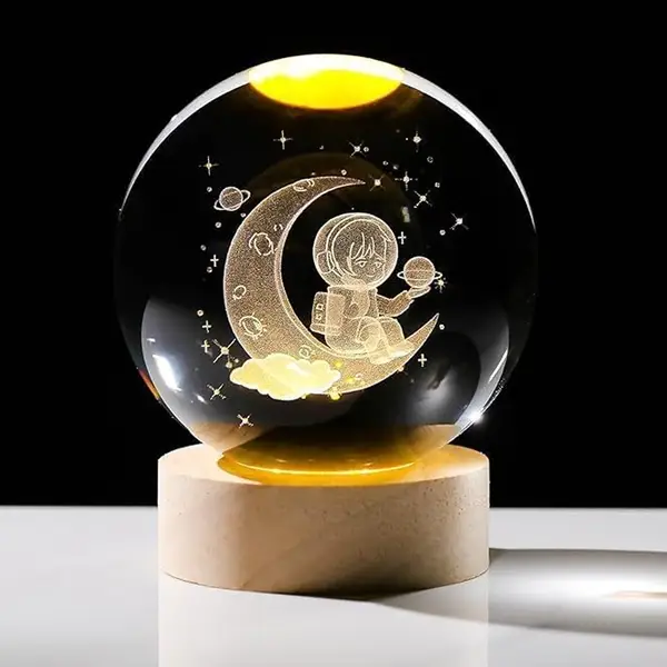 [13837_3d_crystal_ball_lamp_with_base] 3D Crystal Ball lamps With Base (1 Pc / Mix Design)