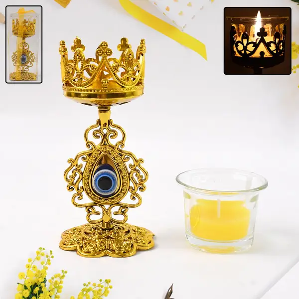 [9804_candle_holder_with_pla_stand] Flower Diwali Candle Holder with Plastic Stand (1 Set)
