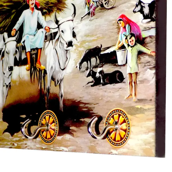 [1584_horizontal_4hook_art] Decorative Wooden Landscape Art with Hooks for Wall Hanging