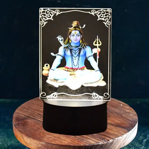 [9813_3d_shiva_frame_with_light] Beautiful 3D Lord Shiva Frame with Soft White Light (1 Pc)