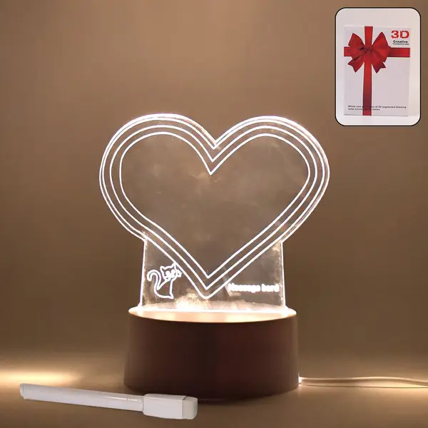 [9827_3d_heart_creative_lamp_with_pen] Creative Visualization Lamp 3D Acrylic Decorative Lamp With Pen