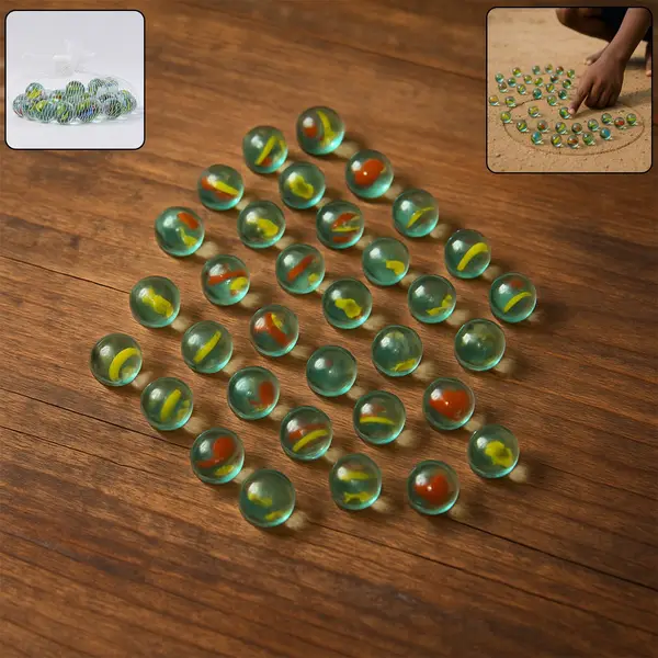 [18833_decor_classic_glass_marbles_set] Glass Marbles for Kids Approx 35 (35 in 1)
