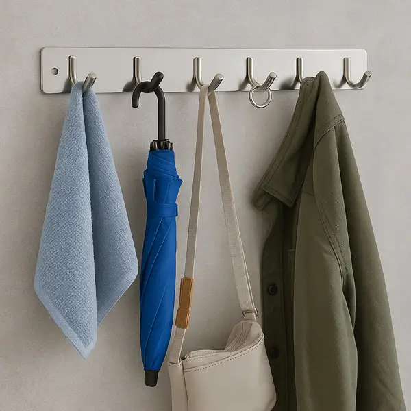 [15533_ss_wall_mounted_6hook_rack_1pc] Stainless Steel Wall Mounted Coat 6 Hook Rack (32x3 / 1Pc)