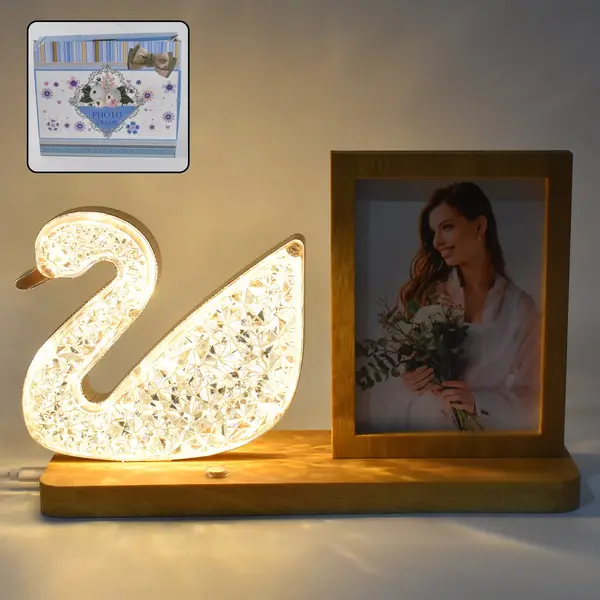 [13999_lighting_duck_n_photo_frame] Duck Shape Cystal Led Lamp & Photo Frame Night Lamp | Wedding Gift | love couple