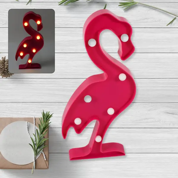 [12942_flamingo_shape_led_night_light] 3D LED Night Light Table Lamp for Party Birthday Wedding Atmosphere, Battery Operated Decorative Light Nursery Lamp for Bedroom and Wall Decoration For Children Bedroom Wall, Light (1 Pc / Battery Not Included)