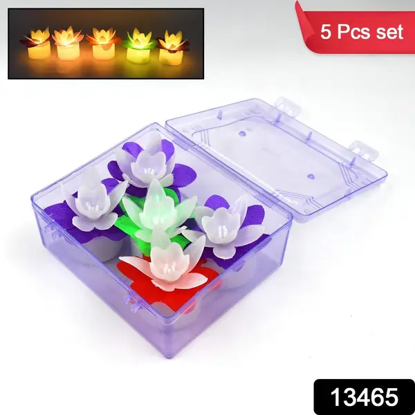 [13465_5pc_flower_candle_n_box_ktc52] Decoration Candles/Led Diwali Decor Lotus Flower Candle (5 Pc)
