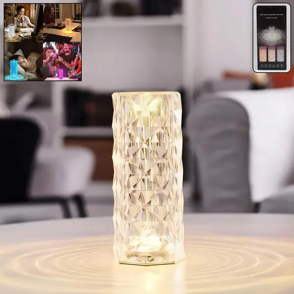 [8451_diamond_cut_crystal_table_lamp_1pc] Premium Diamond Cut Crystal Table Lamp (1 Pc / Without Remote & Cable)