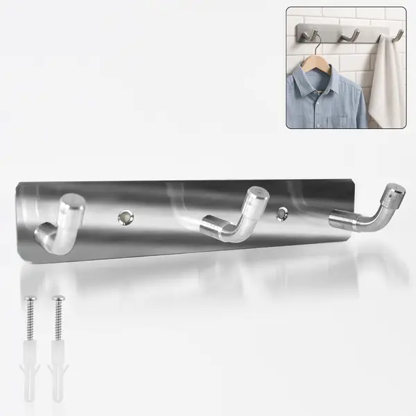 [15536_ss_wall_mounted_3hook_rack_1pc] Stainless Steel Wall Mounted Coat 3 Hook Rack (14x3 / 1 Pc)