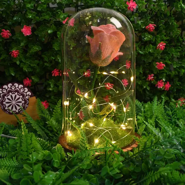 [18348_flower_with_led_lights_decor_gift_set] Glass Flower with Led Light Great Gift (1 Set)
