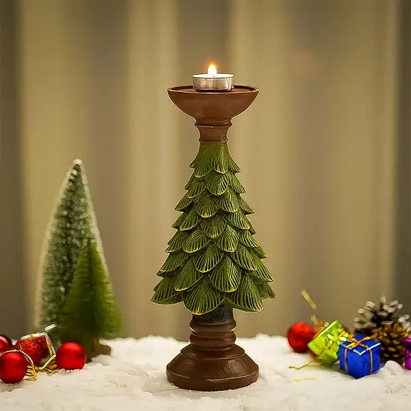 [9919_wooden_tree_candleholder_1pc] Christmas Tree Candleholder Candlestick Decorative for Home