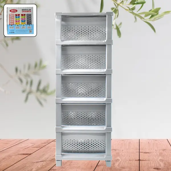 [4784_plastic_5layer_modular_drawer] Multi-Purpose Anti-Slip 5 Layer Modular Drawer Storage System